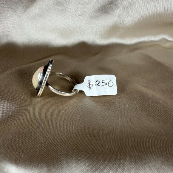 Handmade Silver Ring with White Opal Teardrop Natural Gemstone Jewelry Size 9.5 - Picture 3 of 5